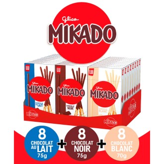 MIKADO MIX CHOCO-LECHE-BLANCO 70-75G 24U