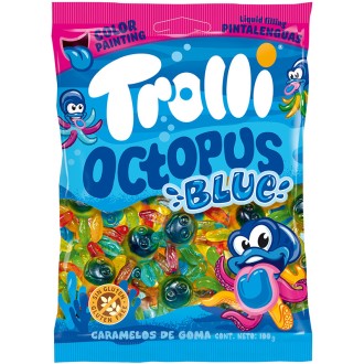 CAJA TROLLI PULPOS AZULES PINTA 100G 12U