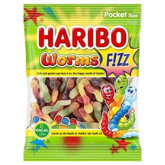 CAJA HARIBO HALAL WORMS FIZZ 100G 18 U